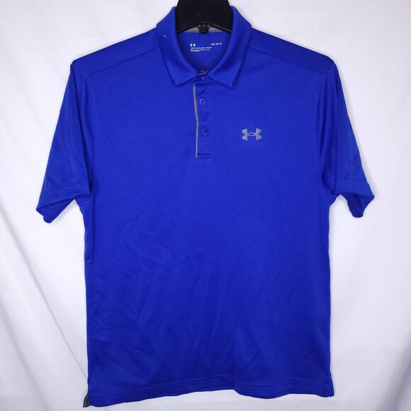 Under Armour Polo Shirt Mens Large Blue Performance Loose Tech - Picture 2 of 12